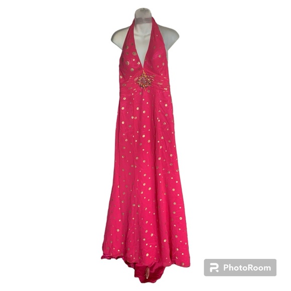 Kiss Kiss Magenta and Gold Halter Neck Formal Gown Size 8 - Picture 1 of 6
